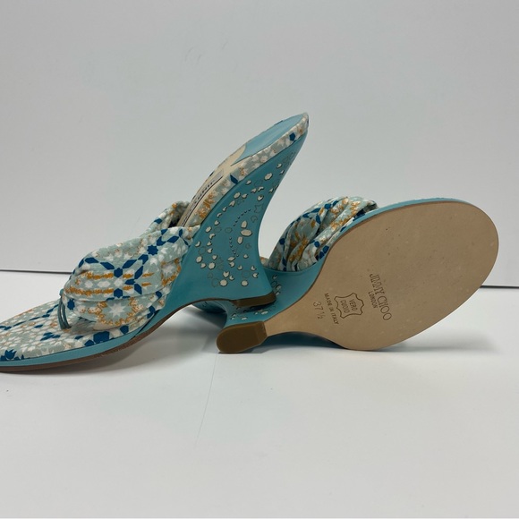 Jimmy Choo Printed Slip On Wedge Sandals in Multicolor Cotton - Picture 5 of 9